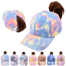 Fashion Tie Dye Denim Material Trendy Ponytail Hat,  Women Outdoor Sports Criss Cross Ponytail Hat Baseball Hats